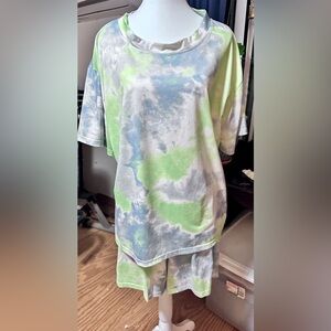 2PC SET: SHEIN Tie-Dye Loungewear Set - Green and Blue Cloud, 2X